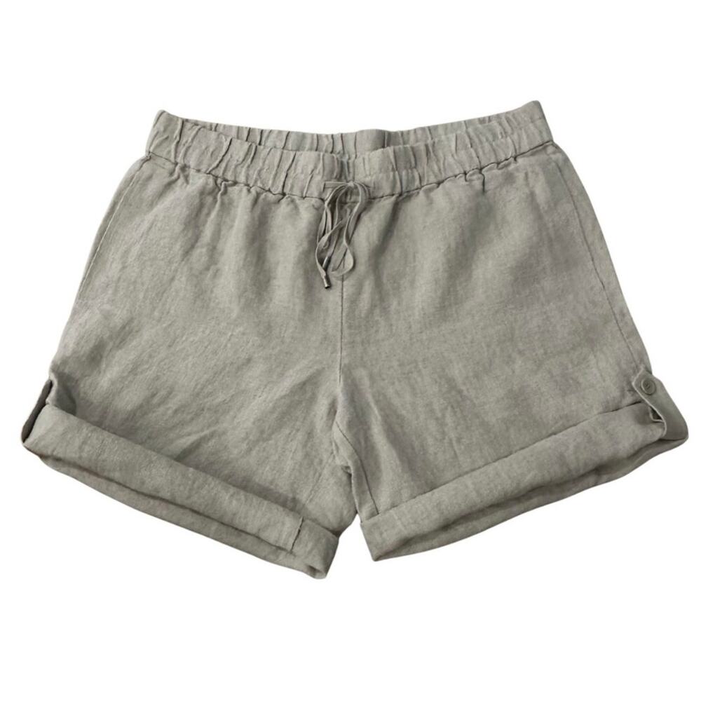 Eileen Fisher Organic Linen Drawstring Shorts Beige UNNAT Women's Size L NWT